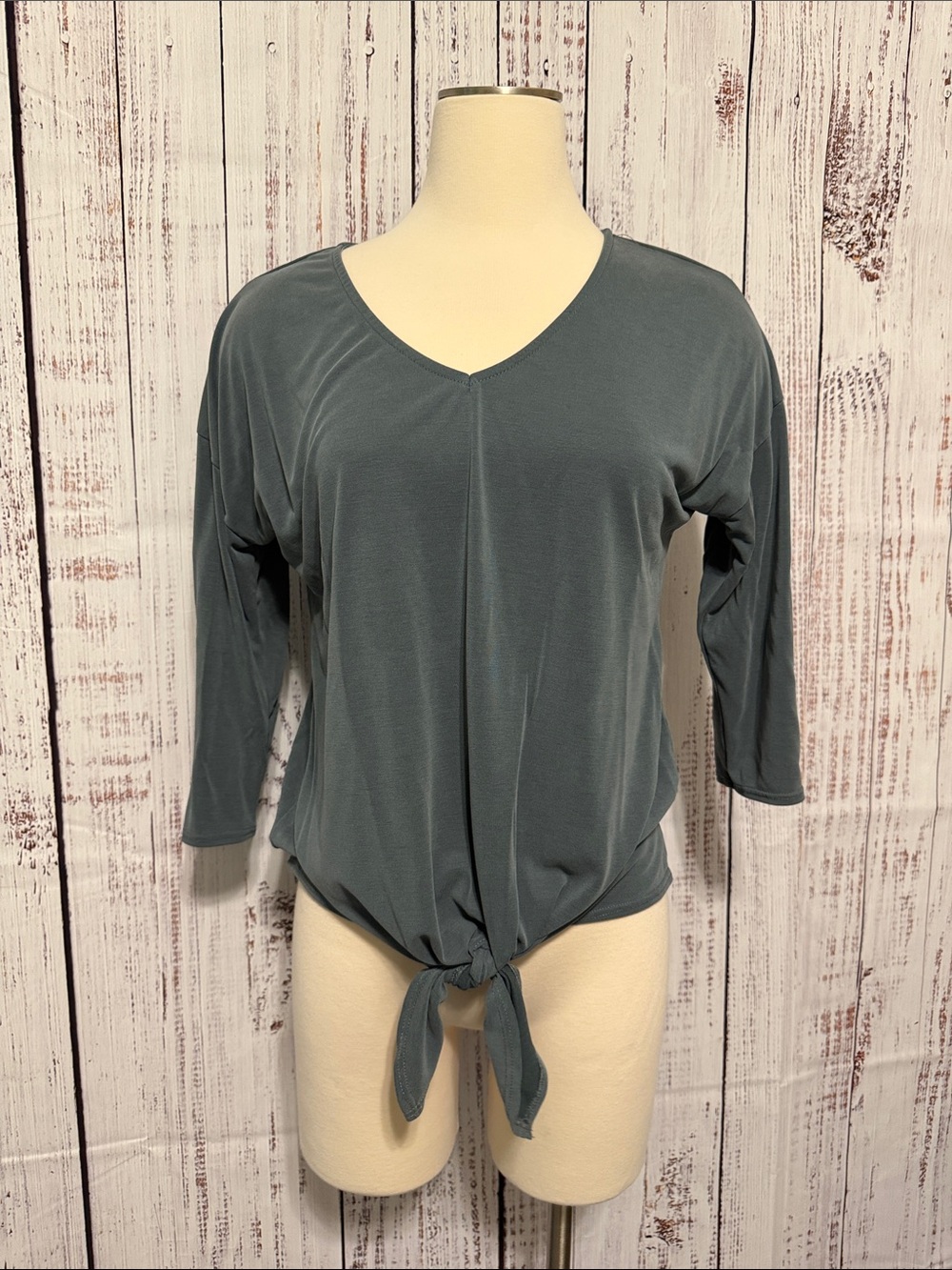 Green Envelope Slate Green V-Neck Tie-Front Top